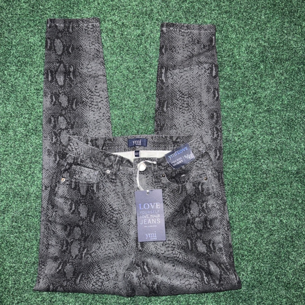 YMI WOMENS JUNIORS BLACK GREY SNAKESKIN PANTS SZ 5 (27) NWT RETAIL $59